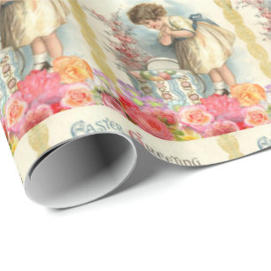 Papel De Presente Faca de Ovos de Páscoa de Vintage - Garota Feliz