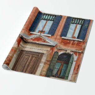 PAPEL DE PRESENTE FACADE DE CONSTRUÇÃO DE LARANJA PINTADA