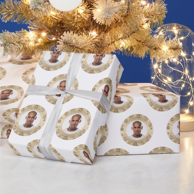 Papel De Presente Face Gold Wreath Christmas Wrapping Paper (Feriados)