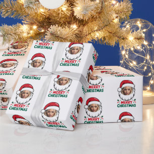 Papel De Presente Face personalizada do Papai Noel com a sua foto em