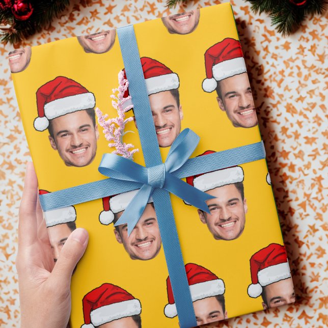Papel De Presente Face Photo Santa Hat Gift Wrap, Unique Gift Face (Criador carregado)
