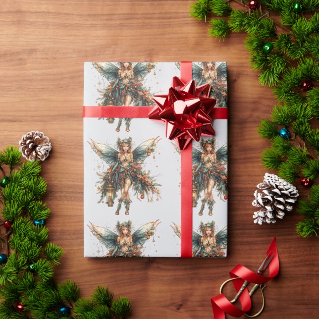 Papel De Presente Fada de Natal adornada com feriado (Presente de Natal)