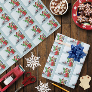 Papel De Presente Fada de Natal Caprichosa Presentes de Férias Azul