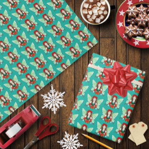 Papel De Presente Fada de Natal Fantasia Azevinho Sininhos Poinsetti