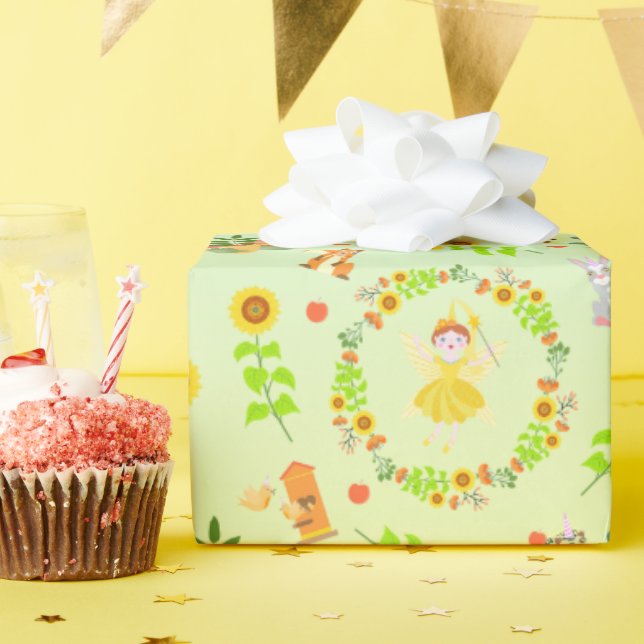 Papel De Presente Fada do Jardim com amigos de estimação Festa de An (Festa de aniversário)