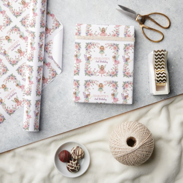 Papel De Presente Fada mágica das flores aniversário de 2 anos (Artesanato)