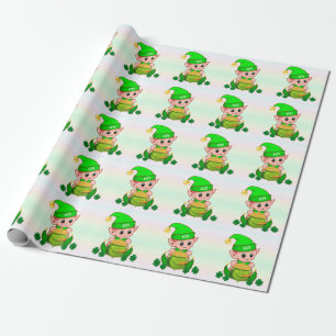 Papel De Presente Fada verde fofa & um pote de ouro em cores pastéis