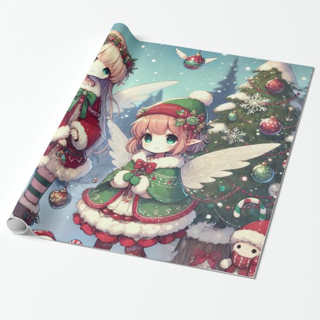 Papel De Presente Fadas de inverno de Natal (Desenrolado)