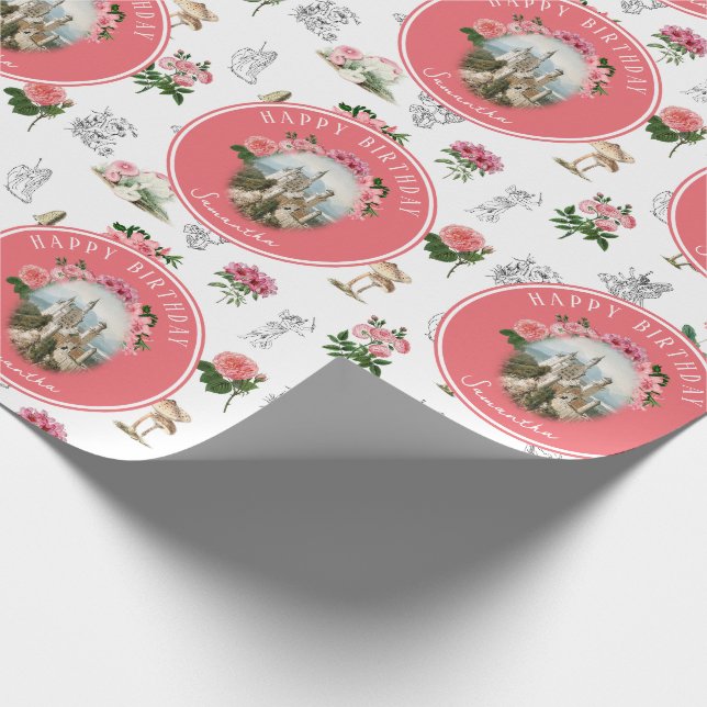 Papel De Presente Fairies Pink Floral Mushroom Fairy Castle Birthday (Ponta)