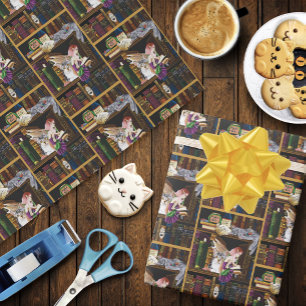 Papel De Presente Fairy Cats Books Library Fantasy