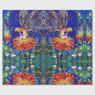 Papel De Presente FAIRY ON THE RED FLOWER IN THE NOTURHT Blue Green