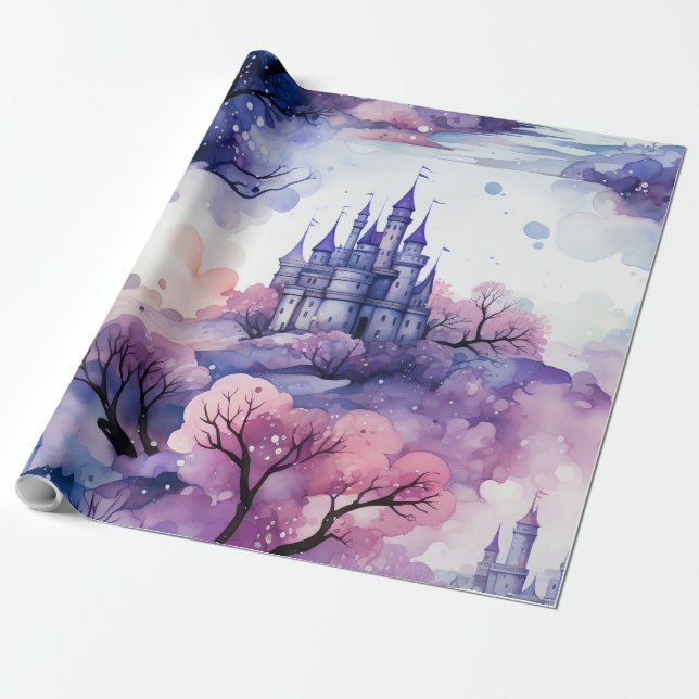 Papel De Presente Fairytala em Fairyland Dark Blue Purple e Pink (Desenrolado)