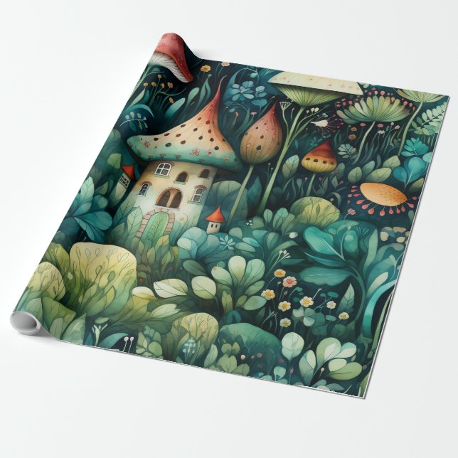 Papel De Presente Fairytala em Fairyland Mushroom House Laranja Verd (Desenrolado)