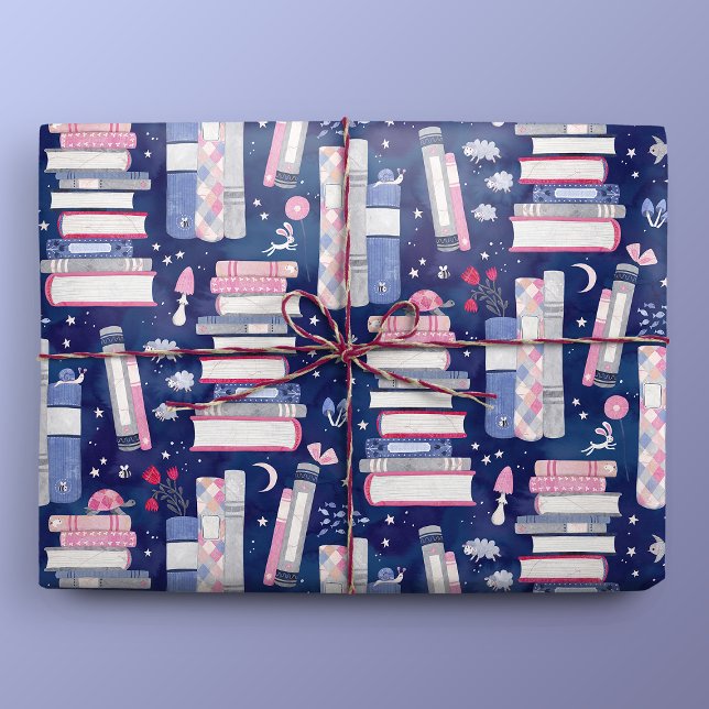 Papel De Presente Fairytale Pilha de Livros Azul (Gift Mockup)