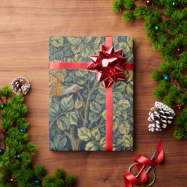 Papel De Presente Faisão Galo William Morris Ave Floresta Árvore (Presente de Natal)