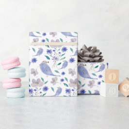 Papel De Presente Faísca branca azul com chapéu de flor
