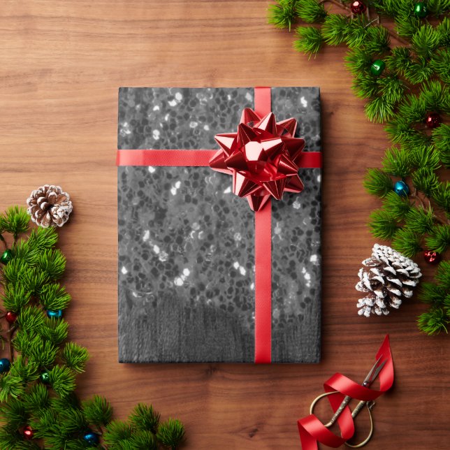 Papel De Presente Faíscas brancas pretas brilham madeiras rústicas (Presente de Natal)
