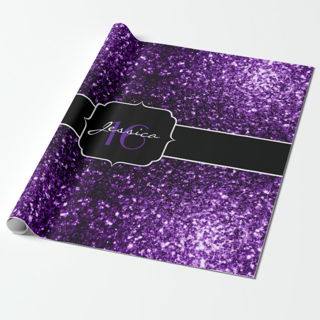 Papel De Presente Faíscas brilhantes brilhantes de roxo escuro Brilh (Desenrolado)