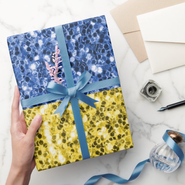 Papel De Presente Faíscas de brilho azul amarelo da bandeira da Ucrâ (Presentear)