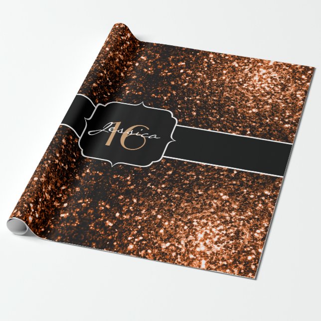 Papel De Presente Faíscas de cobre marrom-de-cor-de-laranja de bronz (Desenrolado)