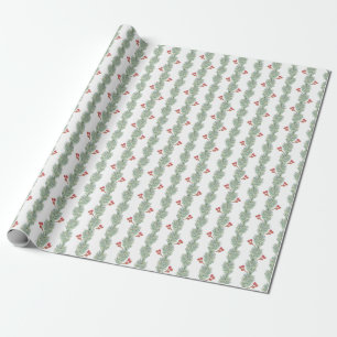 Papel De Presente Faixa de Abeto de Natal e Bagas Vermelhas