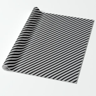 Papel De Presente Faixa de Diagonal em MultiLargura Preta e Branca