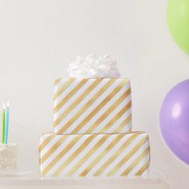 Papel De Presente Faixa Diagonal Branca Dourada Glam