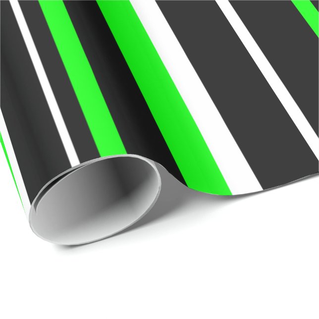 Papel De Presente Faixa Preta, Verde limão e White Barcode (Ponta do rolo)