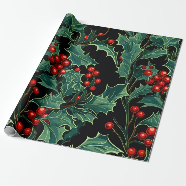 Papel De Presente Faixas de Natal e Berries (Desenrolado)