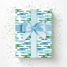 Papel De Presente Faixas de Nuvens Auspiciosas em Verde e Água-Marin