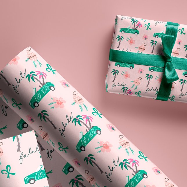 Papel De Presente Fala De Natal Tropical Deixa O Teto Rolar Convertí (Tropical Christmas Fala Lets Roll Teal Convertible Wrapping Paper)