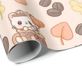 Papel De Presente Fall Cat Mug Kawaii Coffee Bean Pattern