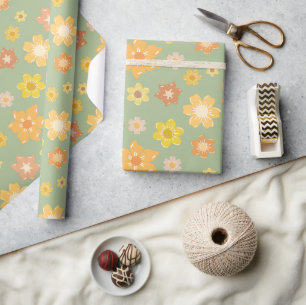 Papel De Presente Fall Florals Ouro Sem Fios Russo Ação de Graças