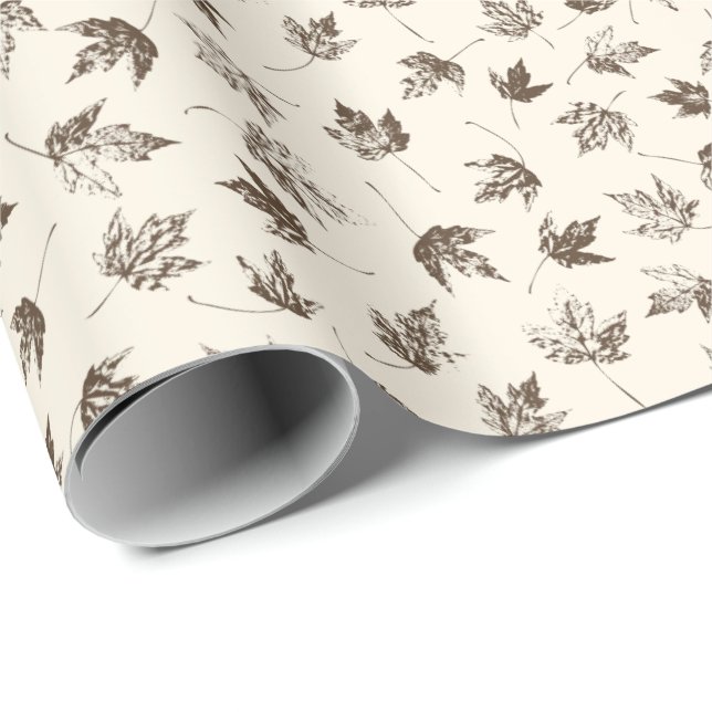 Papel De Presente Fall Maple Folhas no creme - padrão sem falhas. (Ponta do rolo)