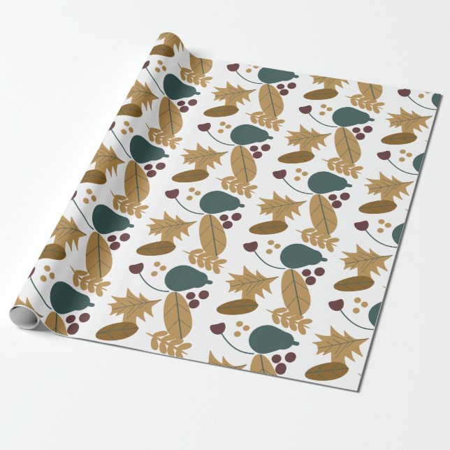 Papel De Presente Fall Pear Floral Greenery Wrapping Paper (Desenrolado)
