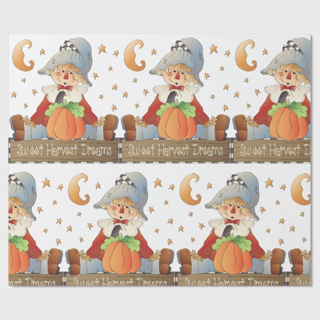 Papel De Presente Fall Scarecrow Sweet Harvest Dreams (Aberto)