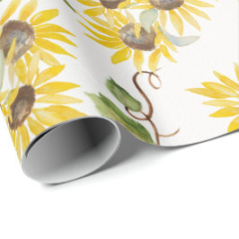 Papel De Presente Fall Sunflower Watercolor Wrapping Paper