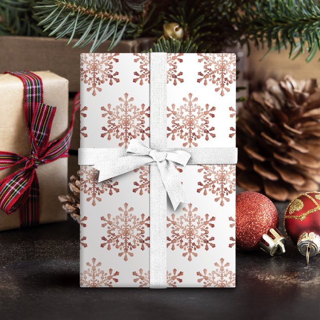 Papel De Presente Falso rosa de falso de neve artístico no Natal (Artistic snowflake faux rose gold Christmas Wrapping Paper)