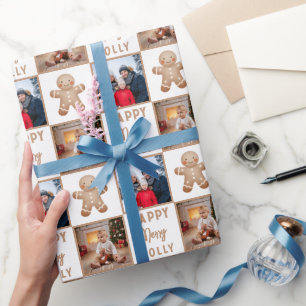 Papel De Presente Família Alegre de Biscoito de Gengibre 2 Foto Nata