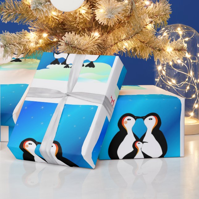 Papel De Presente Família Bonita de Pinguins no Natal (Feriados)