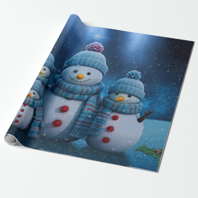 Papel De Presente Família Bonita de Snowman de Natal (Desenrolado)