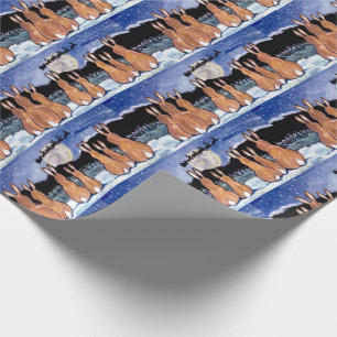 Papel De Presente Família Coelho Assistindo Papais noeis Lua Azul E