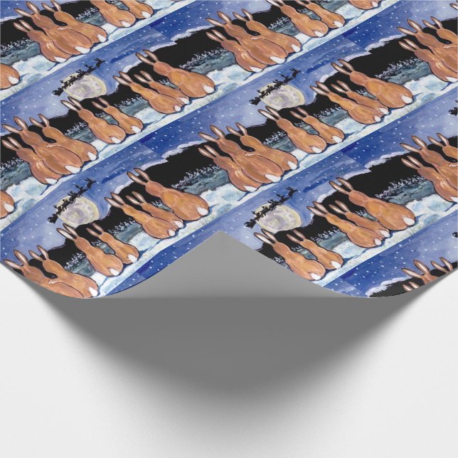 Papel De Presente Família Coelho Assistindo Papais noeis Lua Azul En (Ponta)