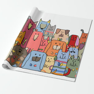 Papel De Presente Família de cães engraçados, padrão sem costura