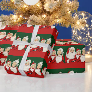 Papel De Presente Família de Papai Noel Retro Meados do Século - Kit