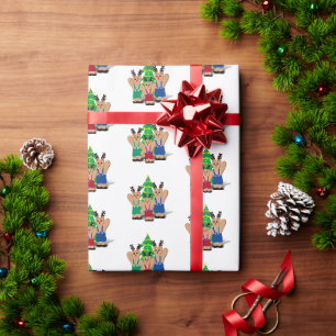 Papel De Presente Família de Ursos da Rena no Natal