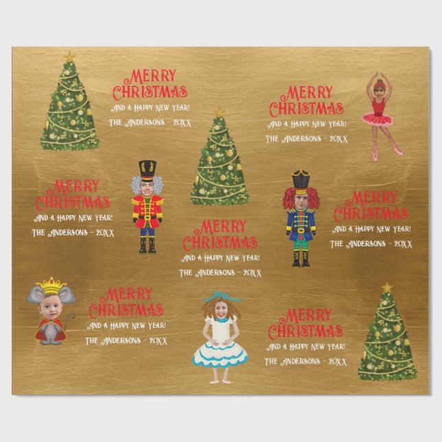 Papel De Presente Família Engraçada de Nutcracker de Cinco Dourados (Aberto)