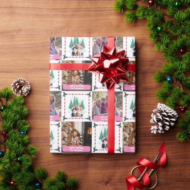 Papel De Presente Família Fotografia Gata Árvore de Natal Moderna (Presente de Natal)