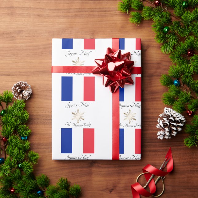 Papel De Presente Família francesa Joyeux Noël Flag e Snowflake (Presente de Natal)