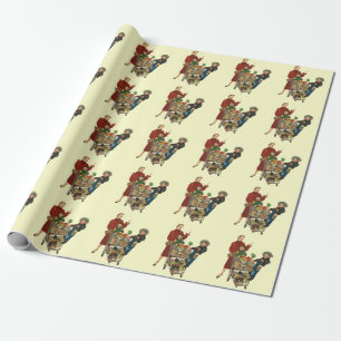 Papel De Presente Família Retro, Mãe e Crianças Carrinho de Compras 